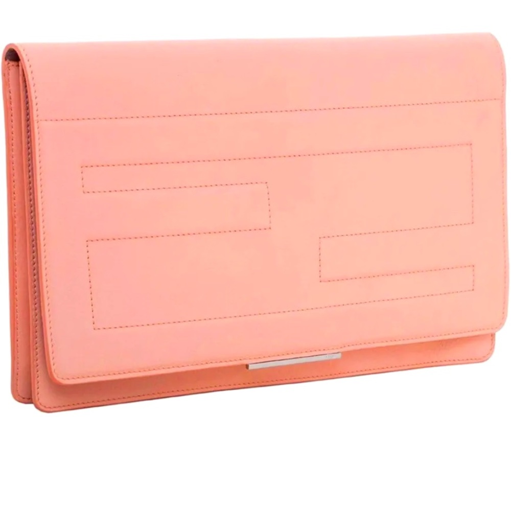 Fendi Women's Tube Macro Large Peach Clutch 12.5x8 With Dust Bag New With Tags!